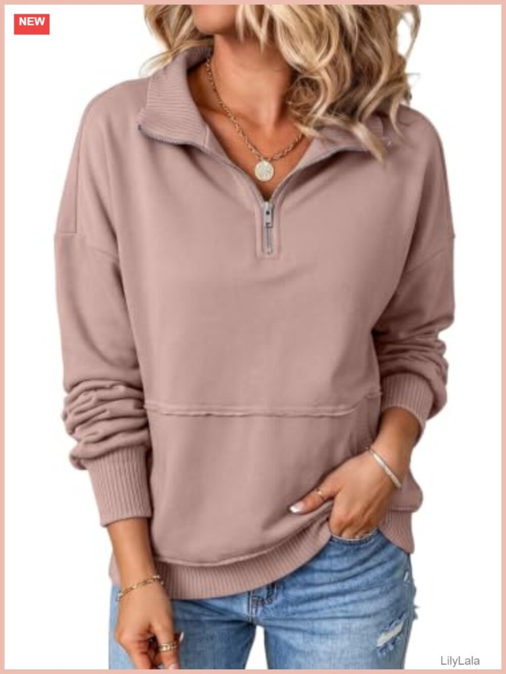 Half Zip Oversized Pullover Sweatshirt Drop Shoulder Long Sleeve Casual
